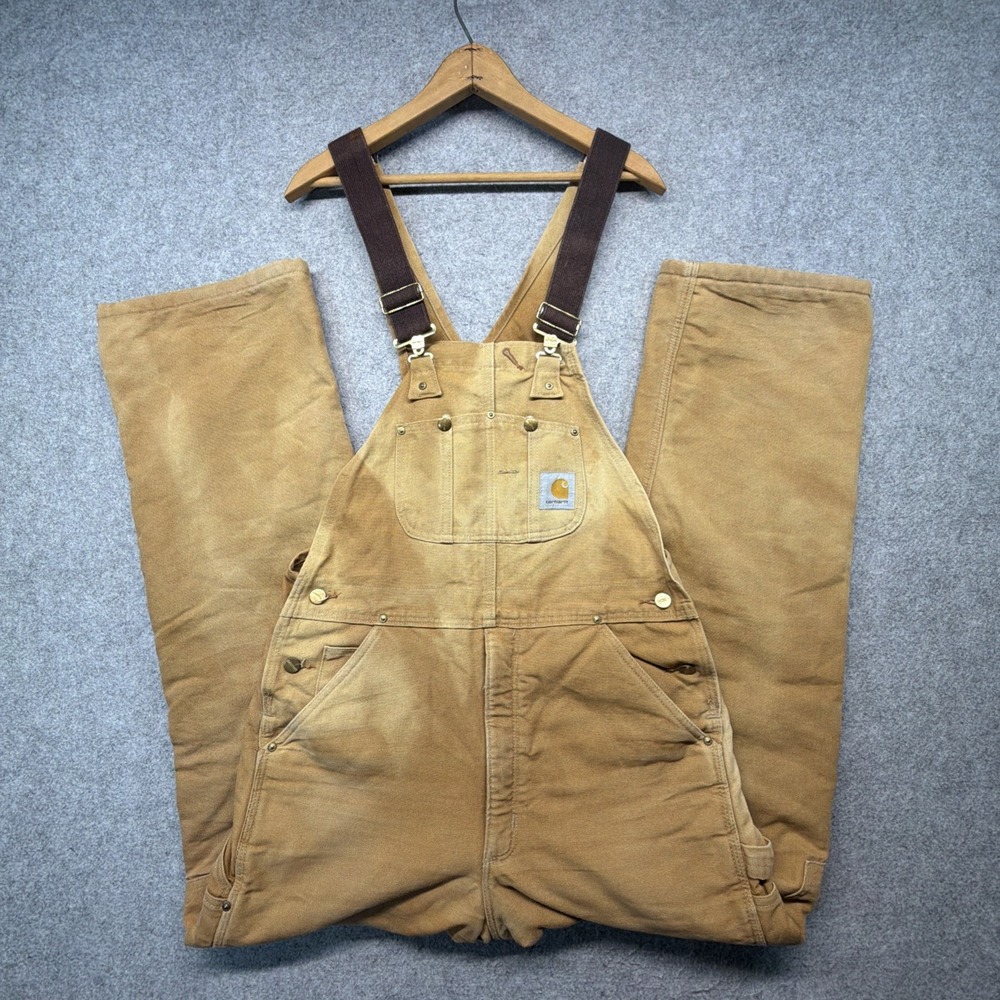 Vintage Carhartt Overalls Mens 34x32 Double Knee R02 BRN Made In USA Crazy Fade